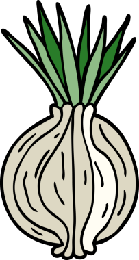 Bir insan tarafından çizilmiş soğan filizlenen karikatür karalaması