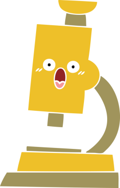 Bir insan tarafından çizilmiş bir mikroskobun düz renkli retro karikatürü