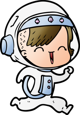 Bir insan tarafından çizilmiş mutlu uzay kızı.