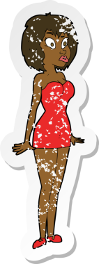 Bir insan tarafından çizilmiş kısa elbiseli bir karikatürün gerilimli çıkartması.