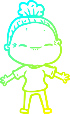 Bir insan tarafından çizilmiş barışçıl, yaşlı bir kadının soğuk çizgi çizimi.