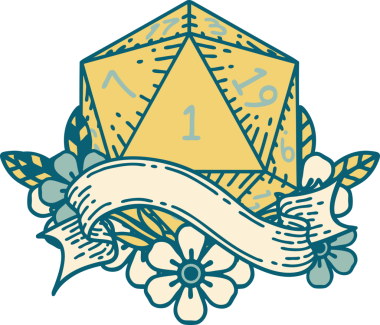 Retro Dövme Biçimi Doğal Bir d20 zar bir insan tarafından çizildi