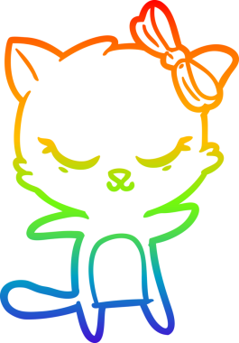 Gökkuşağı gradyan çizimi. Bir insan tarafından çizilmiş şirin bir çizgi film kedisi.