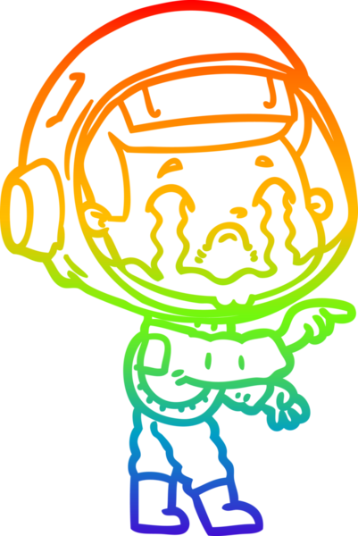 Gökkuşağı gradyan çizgi çizimi bir insan tarafından çizilmiş ağlayan astronot