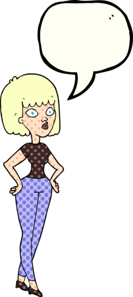 El yazısıyla çizilmiş çizgi roman konuşma balonu karikatürü kadın elleri kalçasında bir insan tarafından çizilmiş.