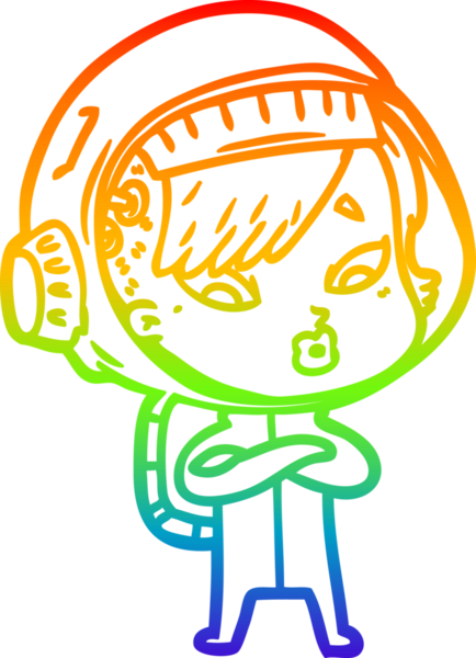 Gökkuşağı gradyan çizgi çizimi bir insan tarafından çizilmiş astronot bir kadın.