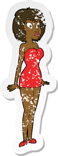 Bir insan tarafından çizilmiş kısa elbiseli bir karikatürün gerilimli çıkartması.