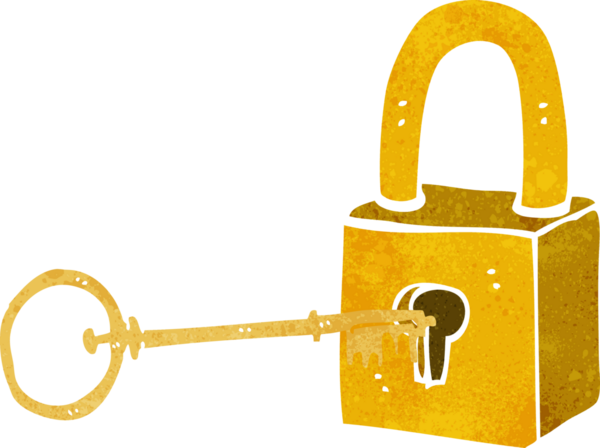 Bir insan tarafından çizilmiş asma kilit ve anahtar.