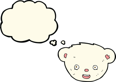 Bir insan tarafından çizilmiş düşünce baloncuklu kutup ayısı yüzü.