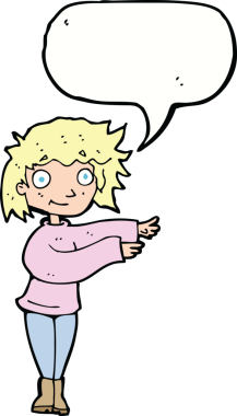 Bir insan tarafından çizilmiş konuşma balonu olan çizgi film dansçısı kadın.