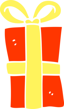 Bir insan tarafından çizilmiş düz renkli karikatür Noel hediyesi