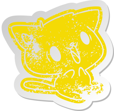 Bir insan tarafından çizilmiş sevimli kawaii kedisinin sıkıntılı eski çizgi film çıkartması.