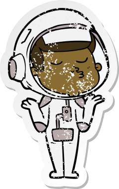 Bir insan tarafından çizilmiş kendinden emin bir astronotun sıkıntılı çıkartması.