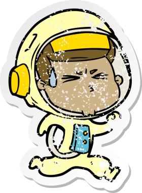 Bir insan tarafından çizilmiş stresli astronot karikatürü.