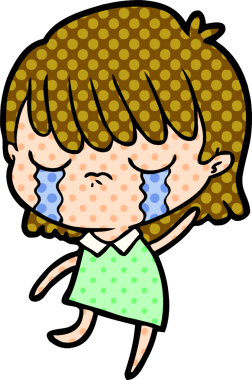 Bir insan tarafından çizilmiş ağlayan çizgi film kadını.