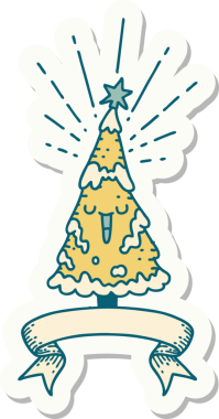 Bir dövme stili çıkartması Bir insan tarafından çizilmiş mutlu noel ağacı