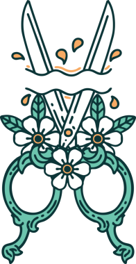 Berber makasının ve bir insanın çizdiği çiçeklerin ikonik dövme şekli