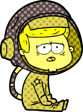 Bir insan tarafından çizilmiş yorgun astronot çizgi filmi.