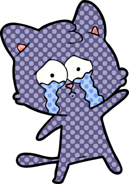 Bir insan tarafından çizilmiş ağlayan çizgi film kedisi.