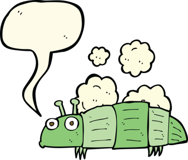 Bir insan tarafından çizilmiş düşünce baloncuklu çizgi film böceği