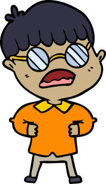 Bir insan tarafından çizilmiş gözlük takan çizgi film çocuğu.