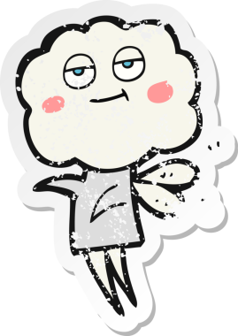 Bir insan tarafından çizilmiş sevimli bulut kafalı şeytan çizgi filmin gerilimli yapıştırması.