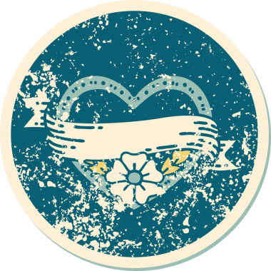 Bir insanın çizdiği çiçekli kalp ve pankartın sembolik dövmeli resmi.