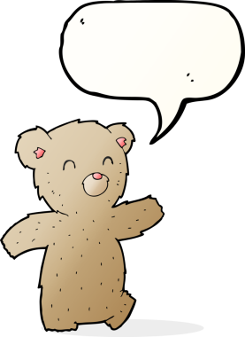 Bir insan tarafından çizilmiş konuşma balonlu oyuncak ayı.