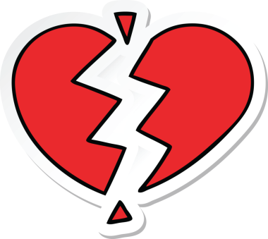 Bir insan tarafından çizilmiş kırık bir kalbin çıkartması.