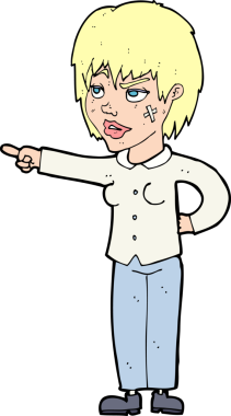 Bir insan tarafından çizilmiş çizgi film kadını.