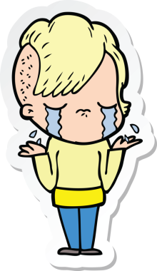 Bir insan tarafından çizilmiş, ağlayan bir kızın çıkartması.