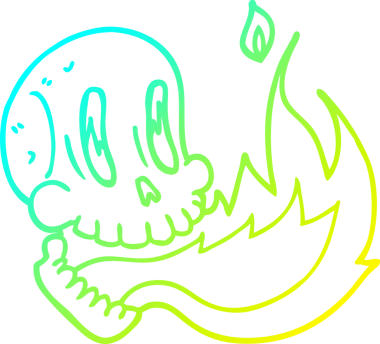 Bir insan tarafından çizilmiş alevli bir kafatası çizgi çizimi.