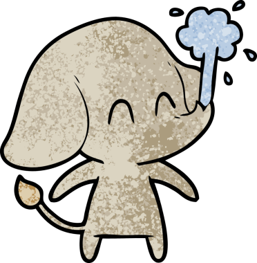 Bir insan tarafından çizilmiş su püskürten sevimli bir fil.