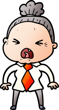 Bir insan tarafından çizilmiş kızgın yaşlı kadın çizgi filmi.