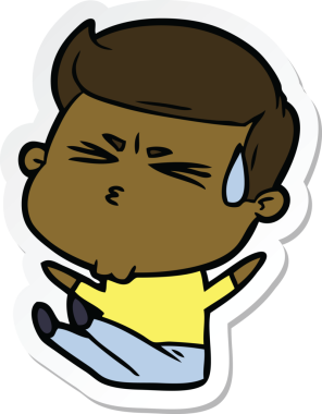 Bir insan tarafından çizilmiş terleyen bir karikatür adamın çıkartması.