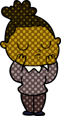 Bir insan tarafından çizilmiş sakin bir kadın çizgi filmi.