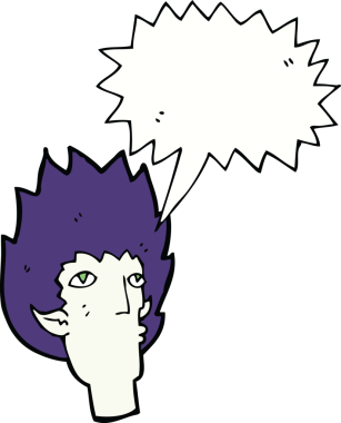 Bir insan tarafından çizilmiş konuşma balonlu vampir yüzü.