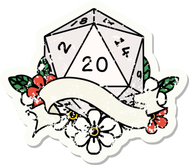 Bir insan tarafından çizilmiş 20 D20 zarının grunge çıkartması.