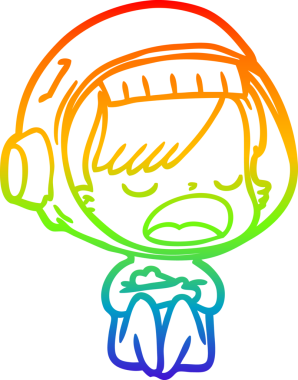 Gökkuşağı gradyan çizgi çizimi Bir insan tarafından çizilmiş konuşan astronot