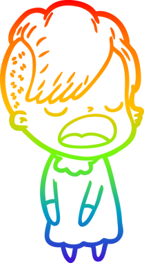 Gökkuşağı gradyan çizgi çizimi bir insan tarafından çizilen havalı hippi kız çizimi