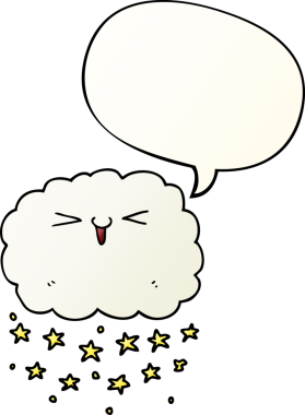 Mutlu karikatür bulutu, konuşma baloncuğu bir insan tarafından çizilmiş düzgün bir gradyan tarzla.