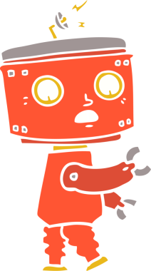 Bir insan tarafından çizilmiş düz renkli çizgi film robotu