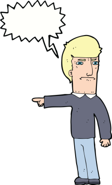 Bir insan tarafından çizilmiş bir konuşma balonuyla işaret eden çizgi film adamı.