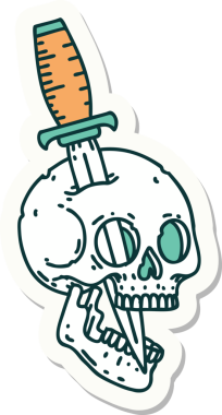 Bir insan tarafından çizilmiş bir kafatasının geleneksel stiliyle dövme çıkartması.