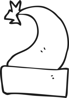 Bir insan tarafından çizilmiş siyah beyaz bir noel şapkası.