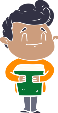 Bir insan tarafından çizilmiş mutlu düz renkli karikatür adam.