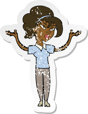 Çizgi filmdeki bir kadının insan tarafından çizilmiş el kaldırma çıkartması.