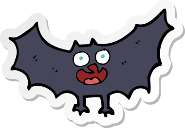 Bir insan tarafından çizilmiş karikatür yarasasının çıkartması.