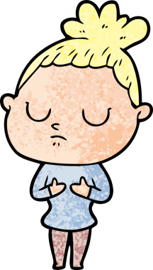 Bir insan tarafından çizilmiş sakin bir kadın çizgi filmi.