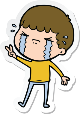 Bir insan tarafından çizilmiş, ağlayan bir çizgi film karakterinin çıkartması.